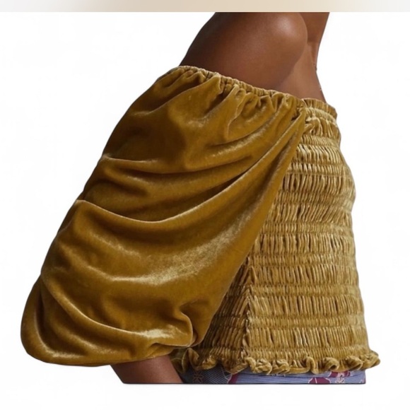 By Anthropologie Tops - by |Anthropologiel Velvet Puff Sleeved Smocked Blouse Gold NWT Woman’s Large